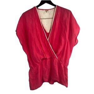 Petticoat Alley 100% Silk Short Sleeve Top Blouse Size Large Pink